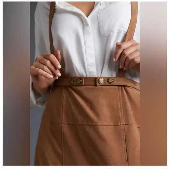 Anthropologie Faux Suede Pinafore Midi Skirt size 4 Overall Dress - Picture 4 of 11